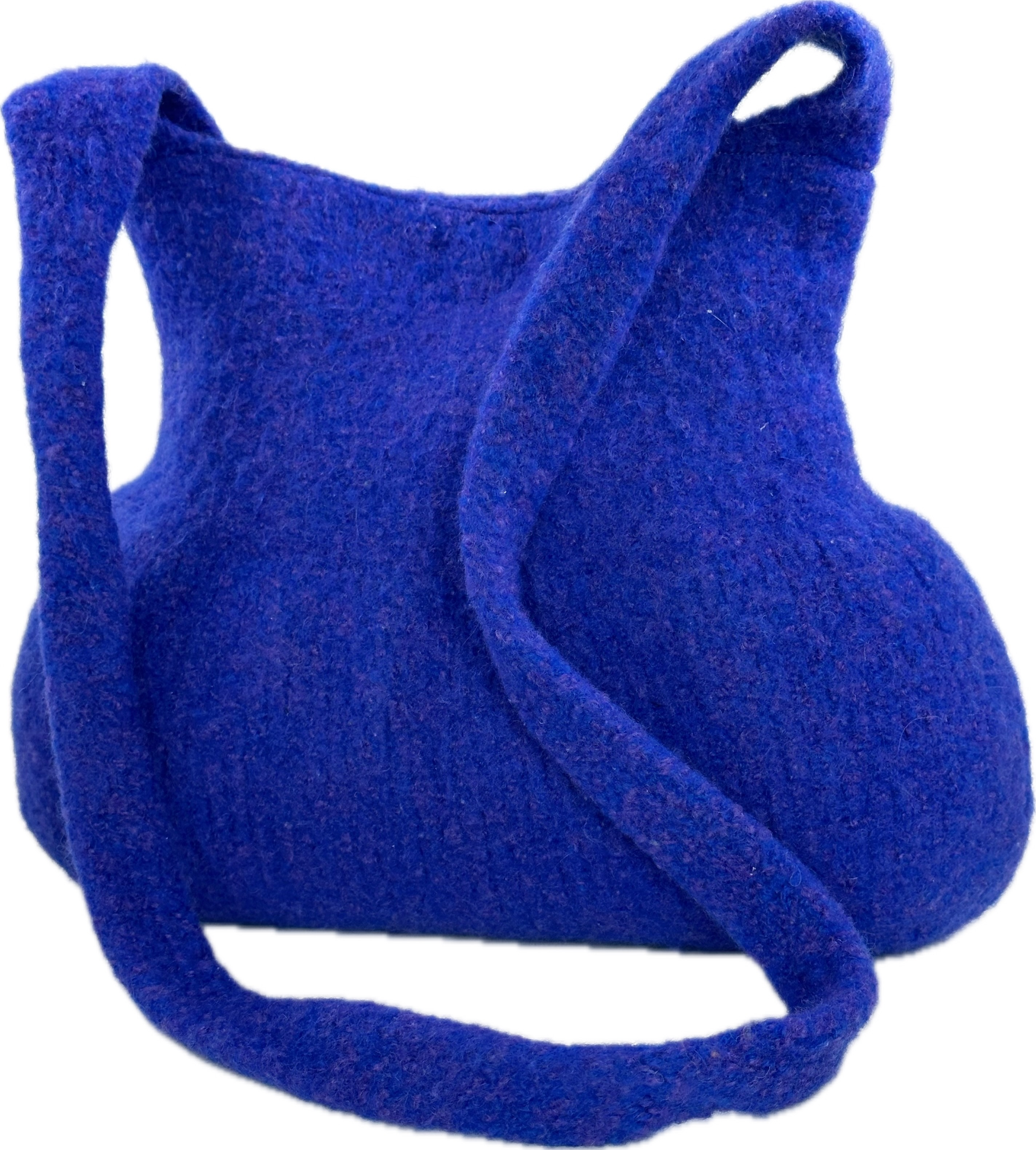 Purple and blue tweed felted crossbody purse with teardrop shape